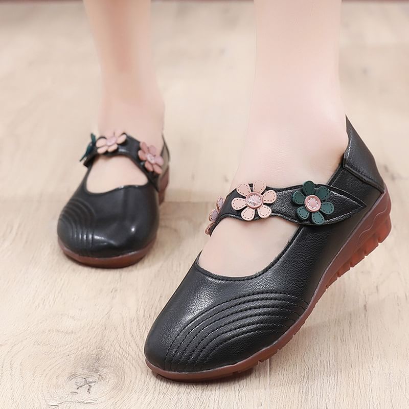 Detail Jane Flower Leather Shoes Faux Mary