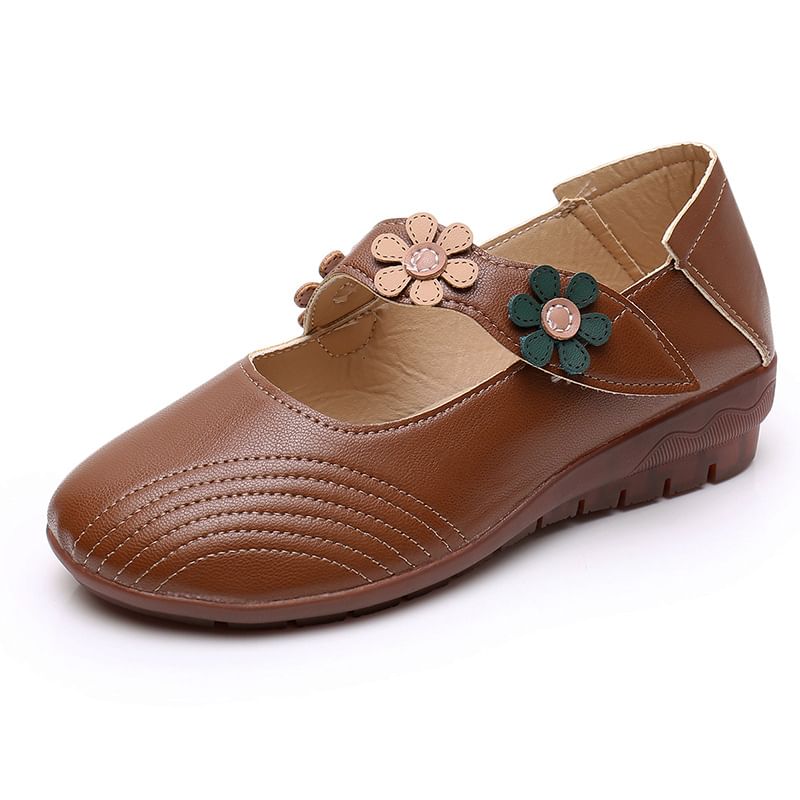 Detail Jane Flower Leather Shoes Faux Mary