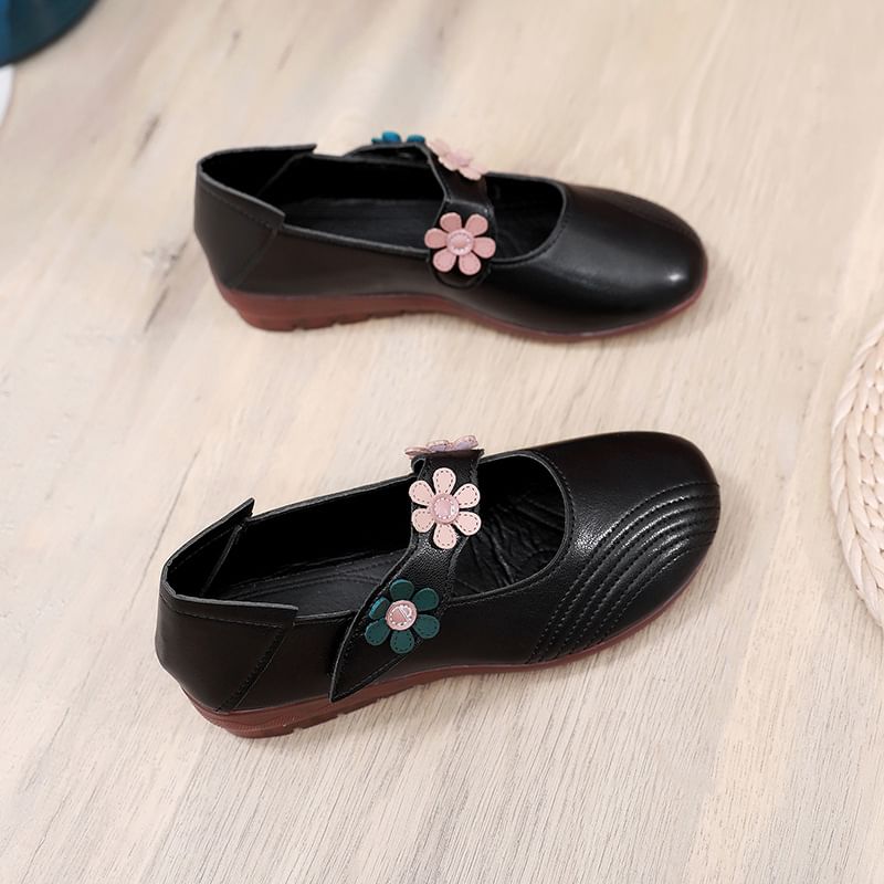 Detail Jane Flower Leather Shoes Faux Mary