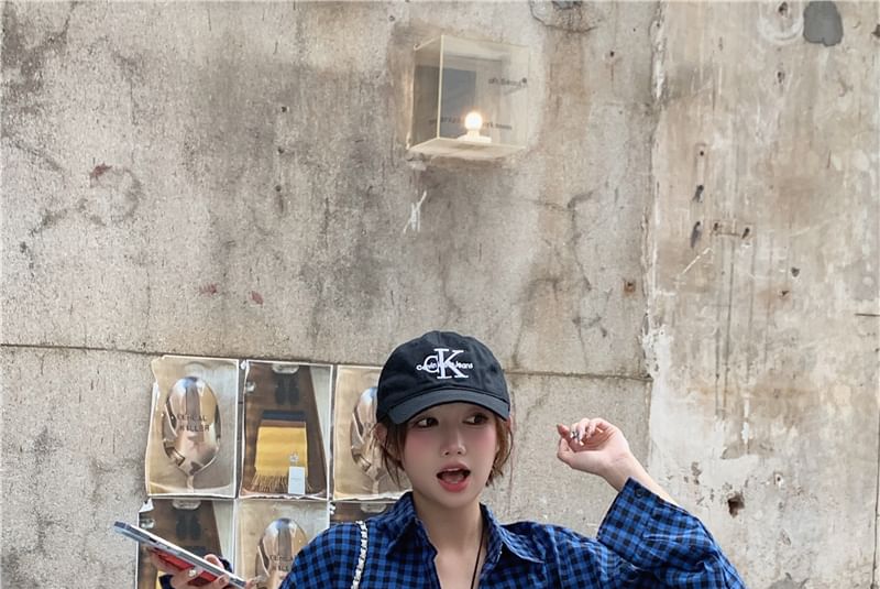 Button Collared Plaid Shirt Up Long-Sleeve