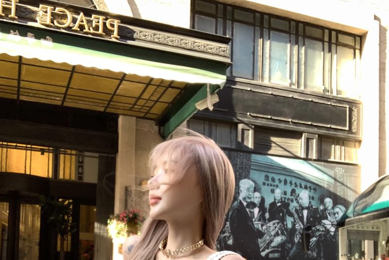 Drawstring Strapless Waist Side-Slit / High Pants Plain Flared Asymmetrical Top