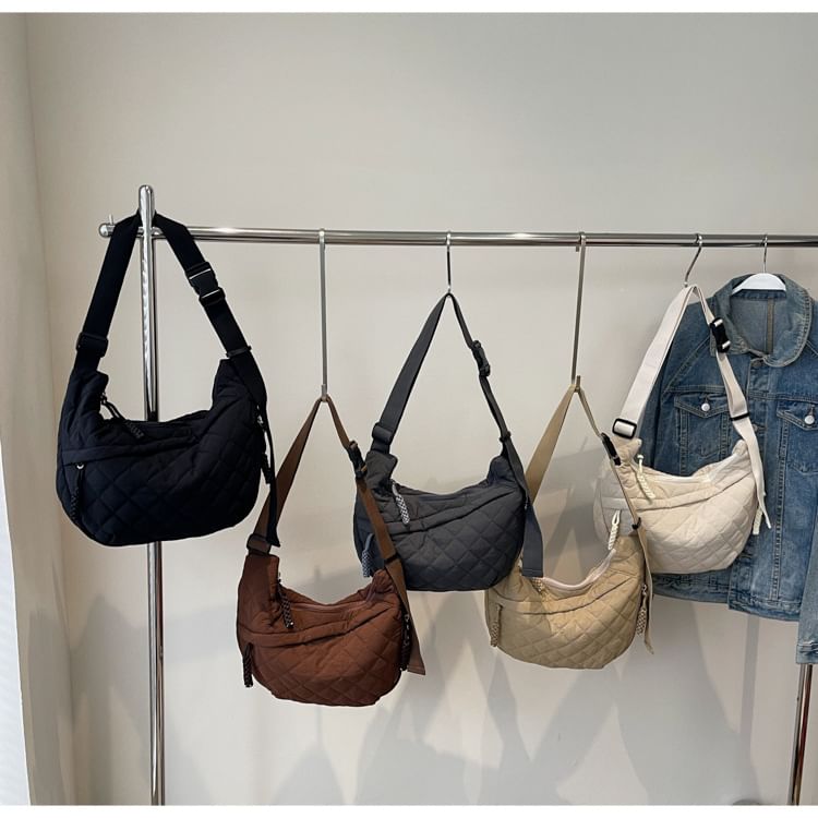 Nylon Crossbody Bag Quilted Zip Plain