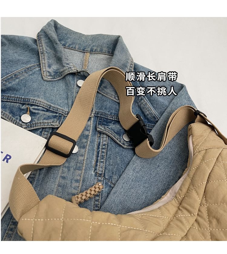 Nylon Crossbody Bag Quilted Zip Plain