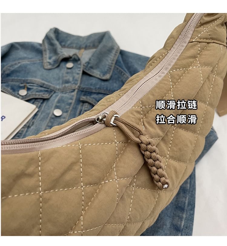 Nylon Crossbody Bag Quilted Zip Plain