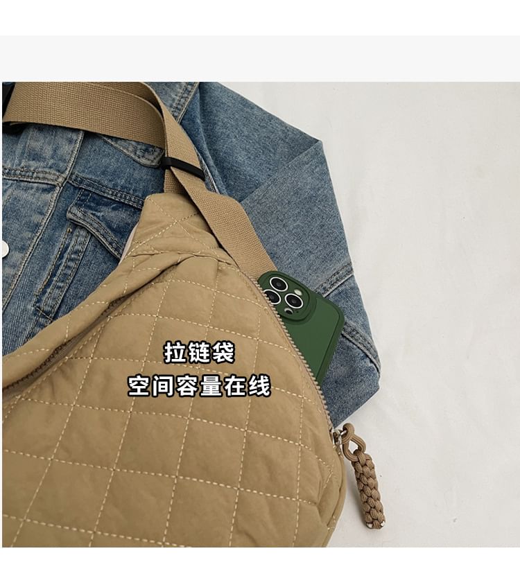 Nylon Crossbody Bag Quilted Zip Plain