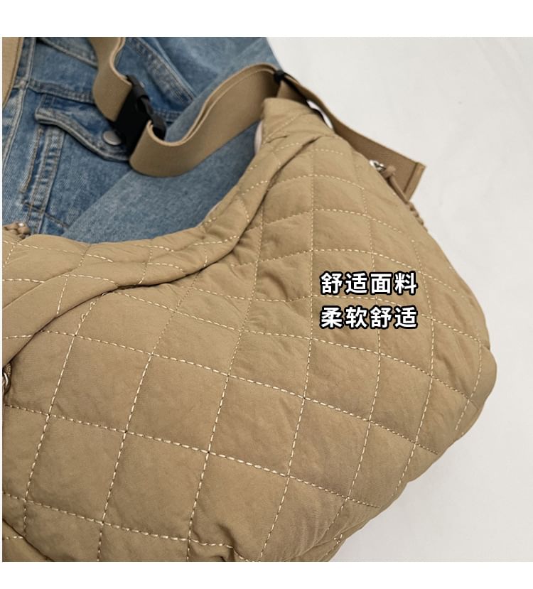 Nylon Crossbody Bag Quilted Zip Plain