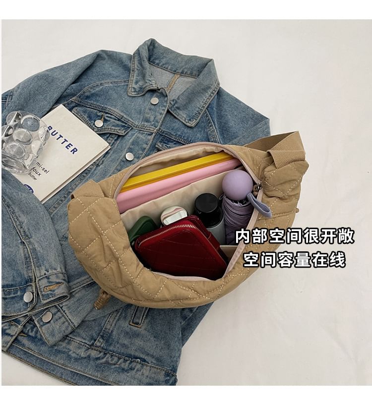 Nylon Crossbody Bag Quilted Zip Plain