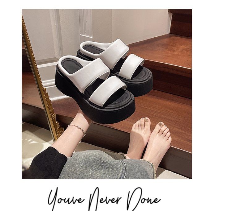 Slide Sandals Faux Platform Leather