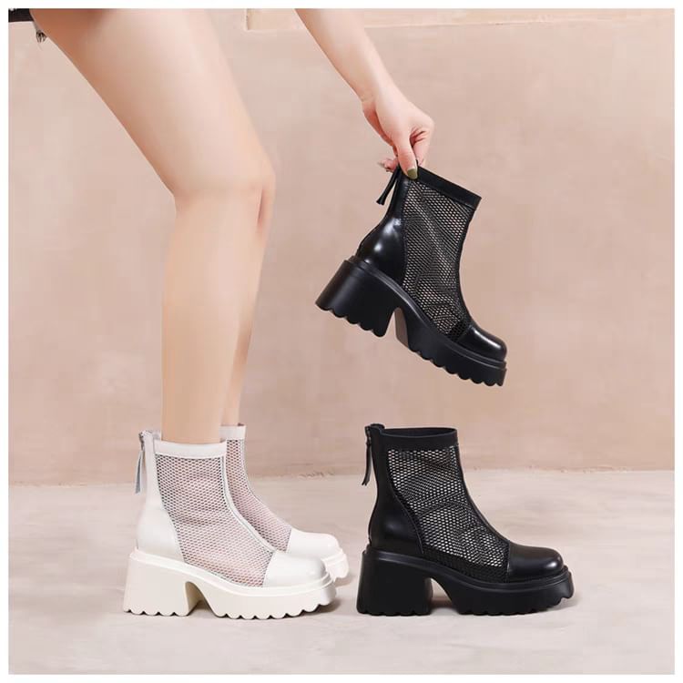 Zip-Up Platform Boots Panel Mesh Short