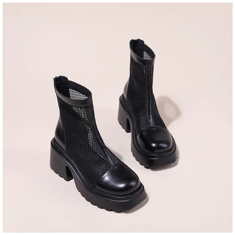 Zip-Up Platform Boots Panel Mesh Short