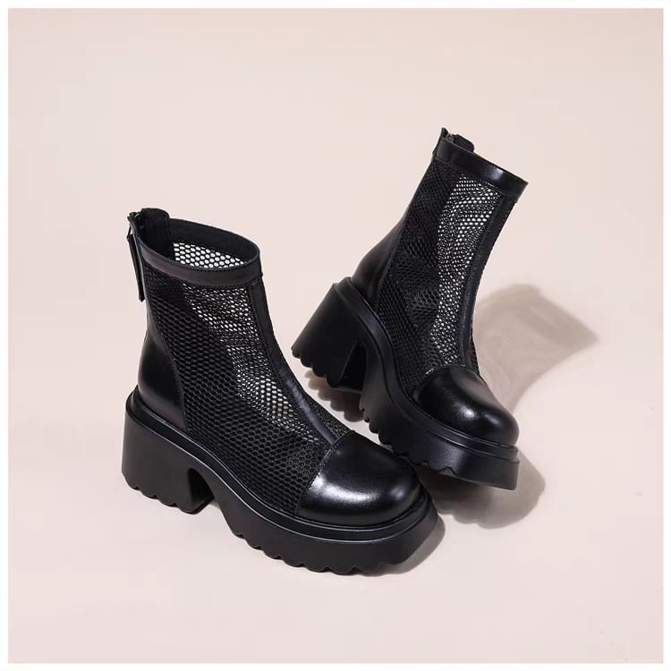 Zip-Up Platform Boots Panel Mesh Short