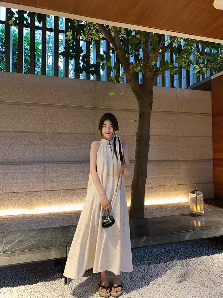 Sleeveless Lace Maxi A-Line Dress