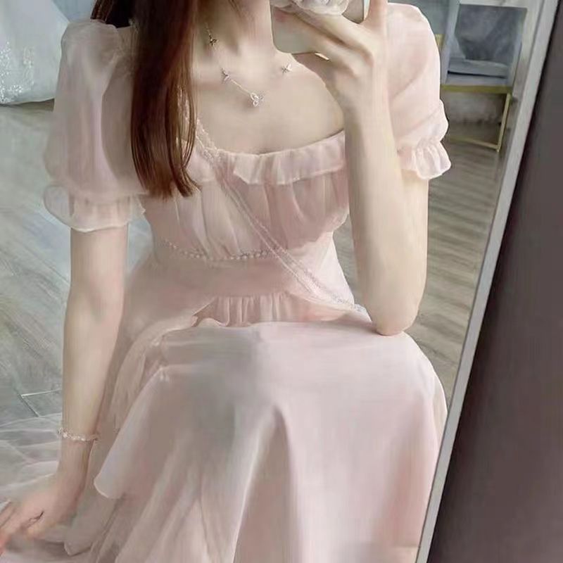 Short Sleeve Scoop Neck Plain Maxi A-Line Dress