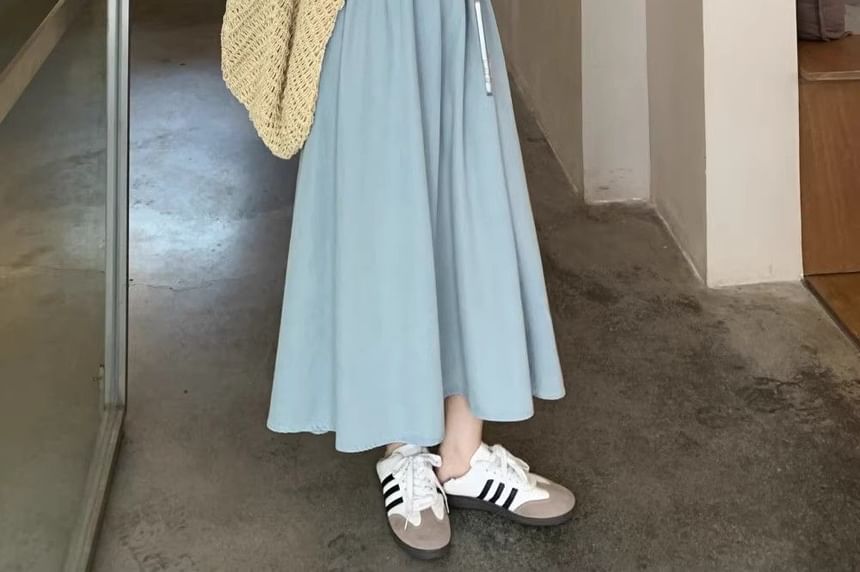 Sleeveless Crewneck Plain Maxi A-Line Dress