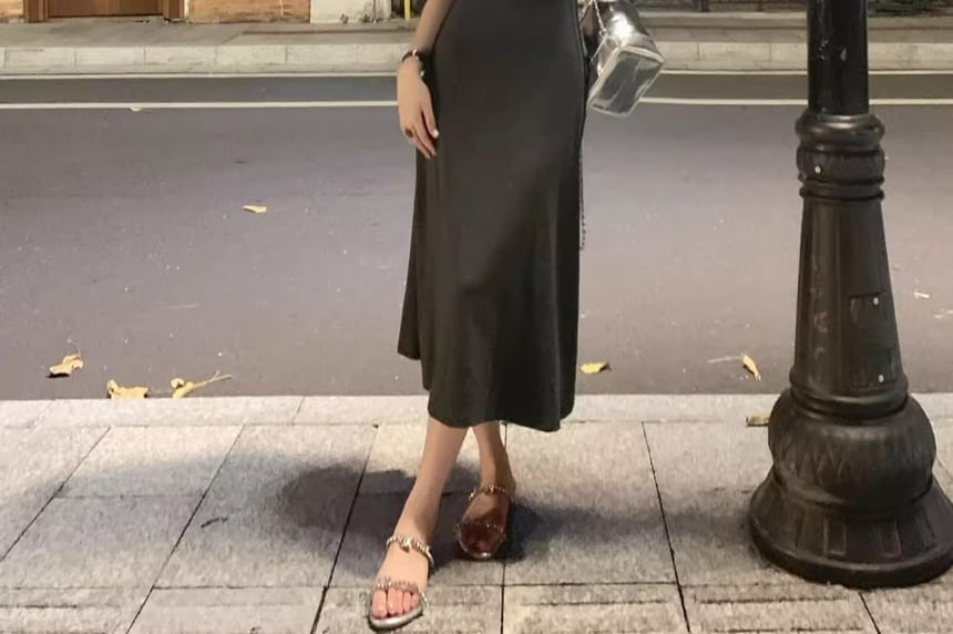 Sleeveless Scoop Neck Plain Midi Mermaid Dress
