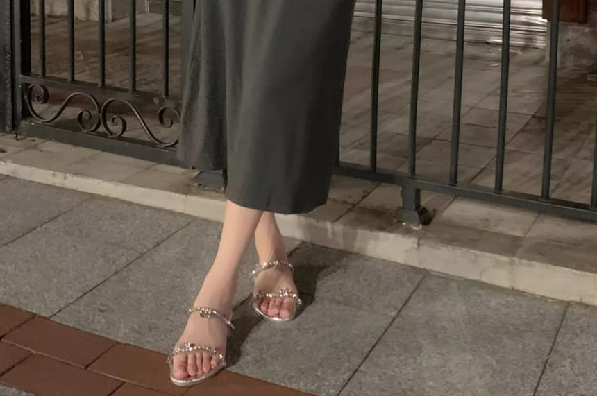 Sleeveless Scoop Neck Plain Midi Mermaid Dress