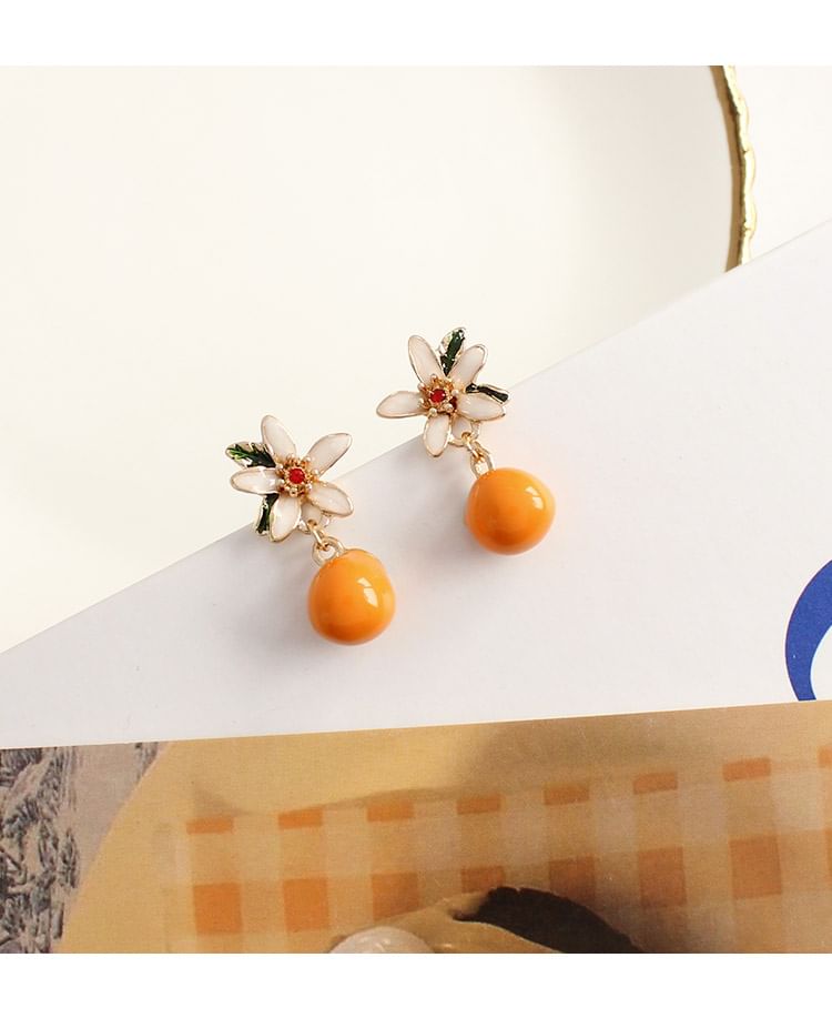 Earring Clip-On / Flower Drop Rhinestone