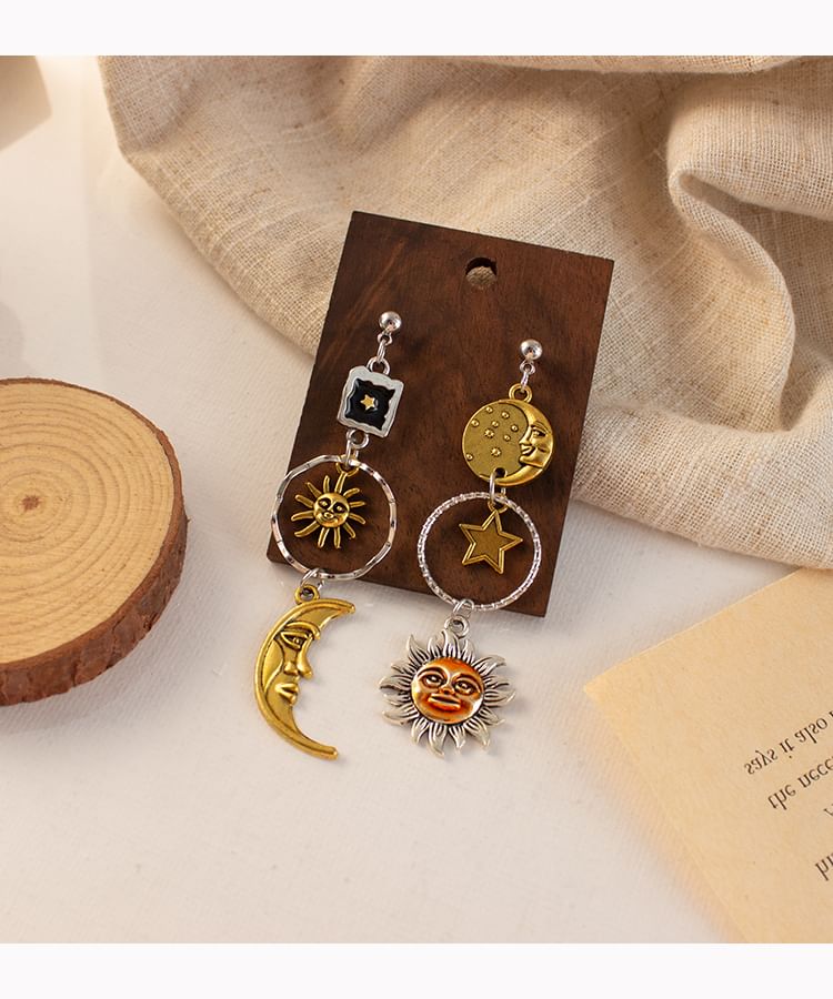 Earring Sun Drop / Moon Asymmetrical Clip-On