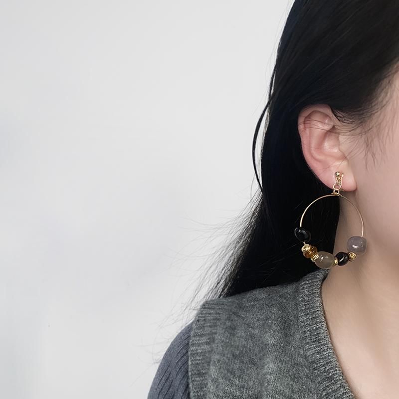 Hoop Irregular Beaded Hook Clip-On / Earring Drop