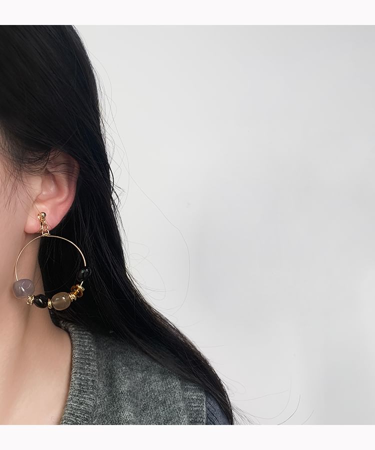 Hoop Irregular Beaded Hook Clip-On / Earring Drop