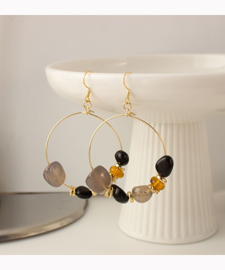 Hoop Irregular Beaded Hook Clip-On / Earring Drop