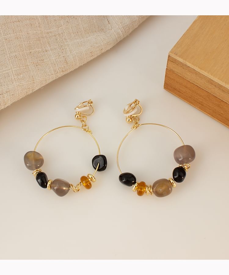 Hoop Irregular Beaded Hook Clip-On / Earring Drop