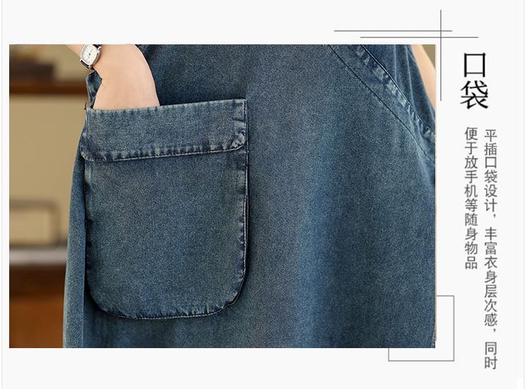 Denim V-Neck Sleeveless A-Line Maxi Dress