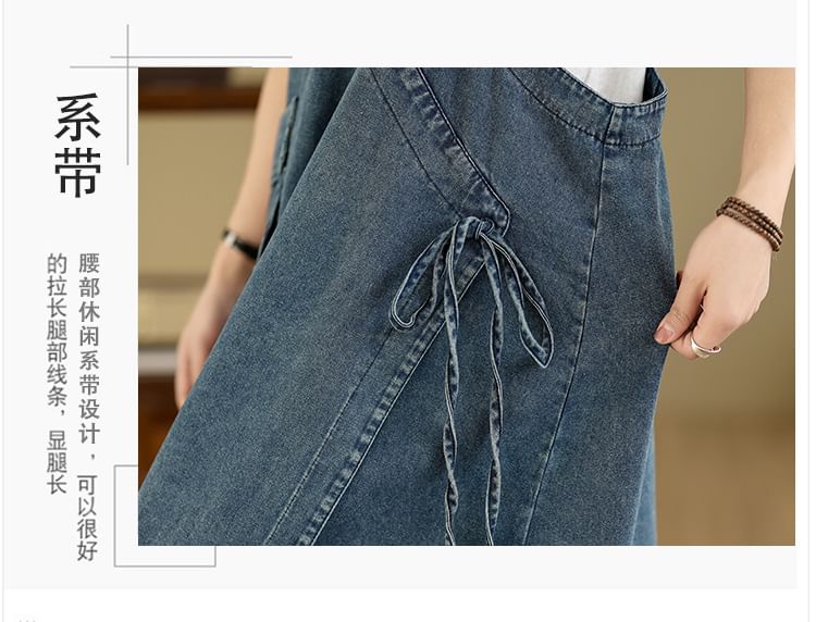Denim V-Neck Sleeveless A-Line Maxi Dress