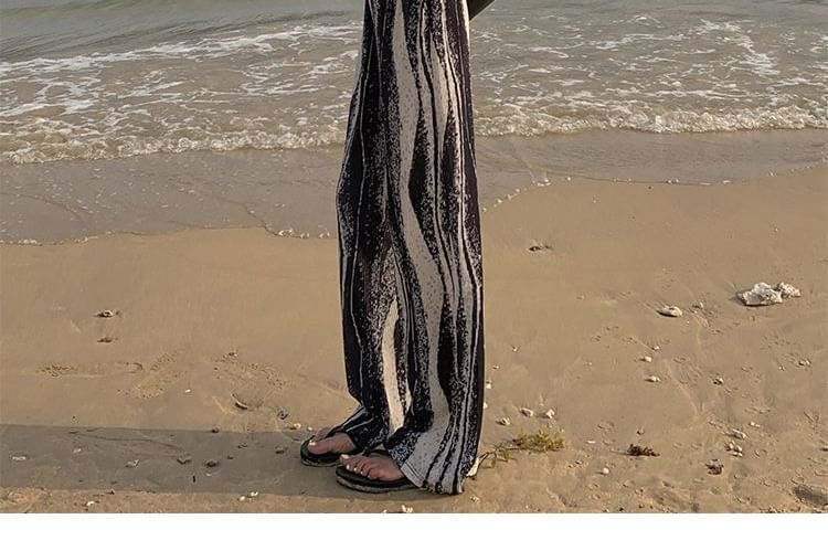 High Pants Wide Leg Pleated Patterned Rise Print