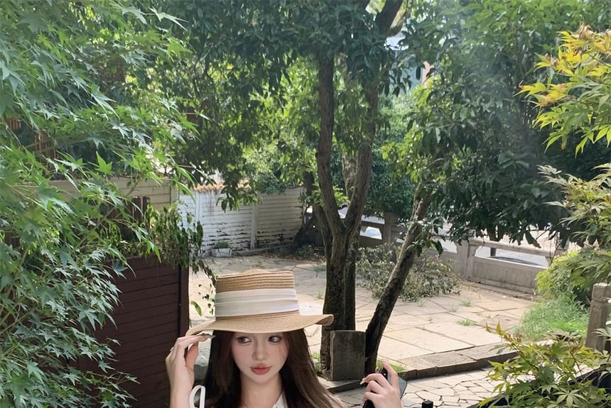 Waist High / Shorts Ruffle Plain Puff-Sleeve Shirt Lace-Up