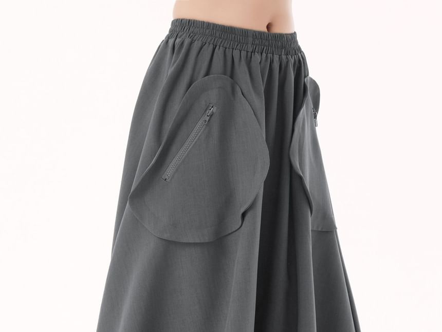 Plain Flared Midi Skirt with High Waist