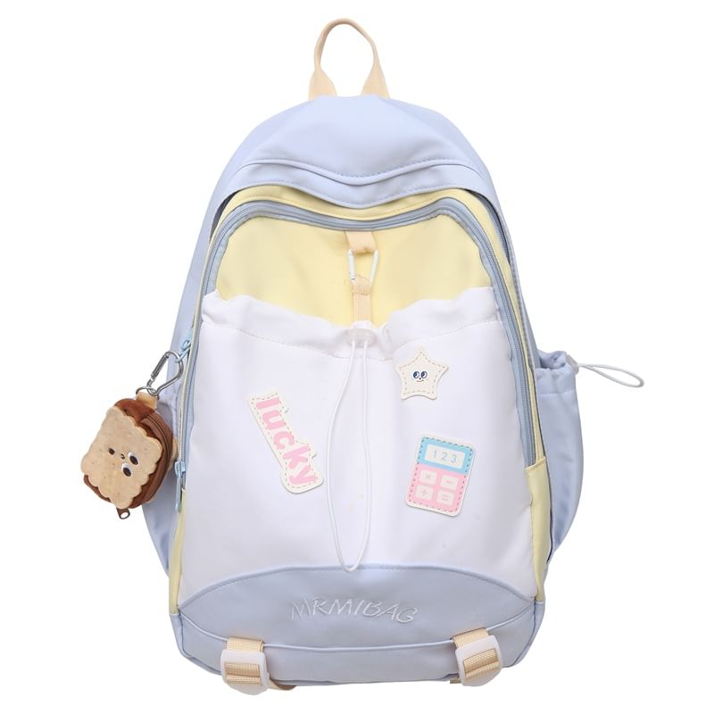 Letter Color Block Embroidered Backpack Drawstring