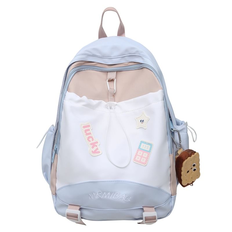 Letter Color Block Embroidered Backpack Drawstring