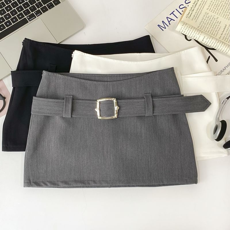 High-Rise Mini Pencil Skirt with Belted Detail