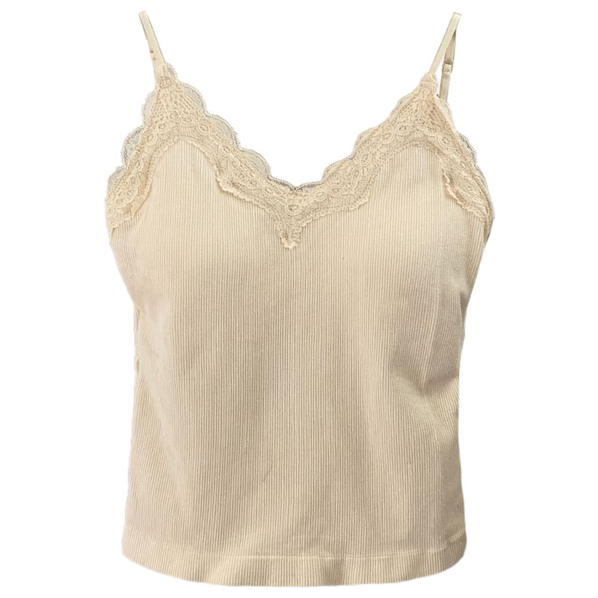 Ribbed Top Lace Plain Camisole Padded Trim