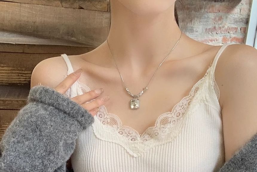 Ribbed Top Lace Plain Camisole Padded Trim