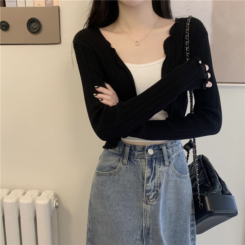 Edge Plain Lettuce Crop Front Cardigan Open