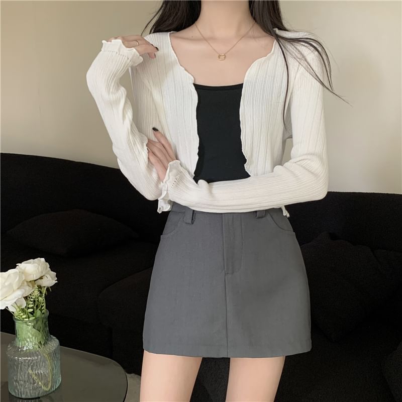 Edge Plain Lettuce Crop Front Cardigan Open