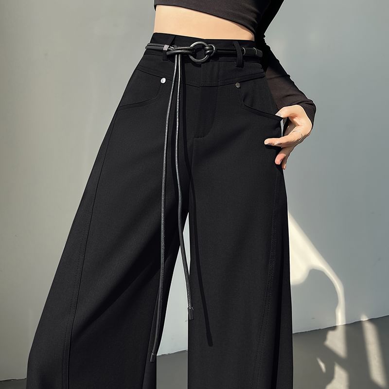 Dress Waist Wide Plain High (Various Designs) Pants Leg