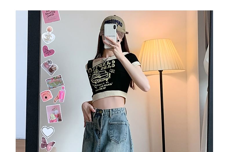 High Waist Fringed A-Line Midi Denim Skirt