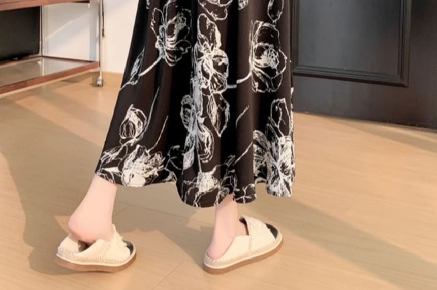 Skirt Waist A-Line Midi Floral Elastic