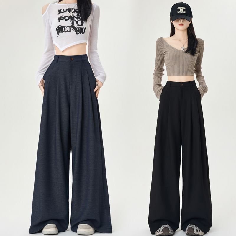 Wide Plain Dress High Rise Leg Pants
