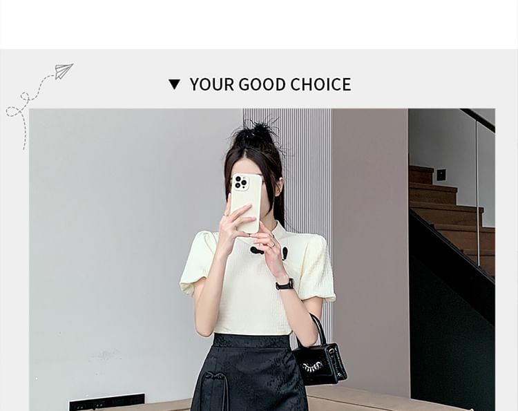 Waist A-Line Button Midi Jacquard High Slit Frog Skirt Floral