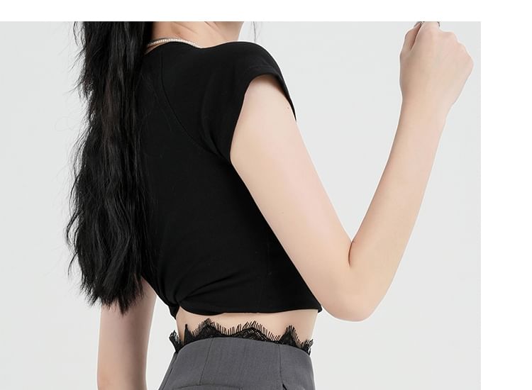 Waist Lace Trim Skort High Slit