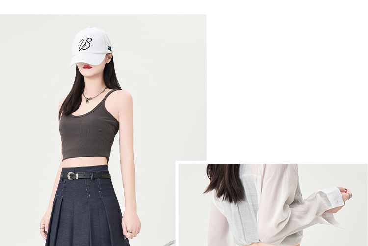 Waist Midi High Denim Pleated A-Line Skirt