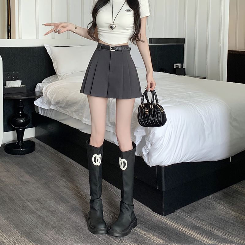 Waist Skort High Pleated Plain