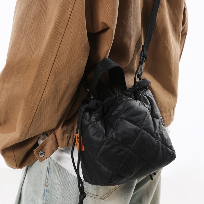 Quilted Bag Crossbody Drawstring Two-Tone