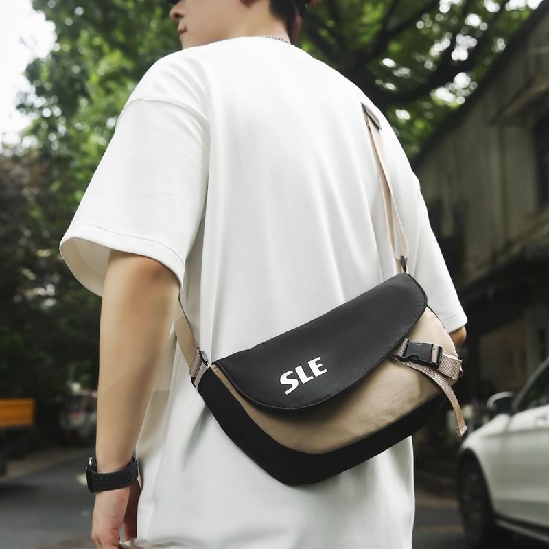 Bag Two-Tone Crossbody Lettering Flap Buckled