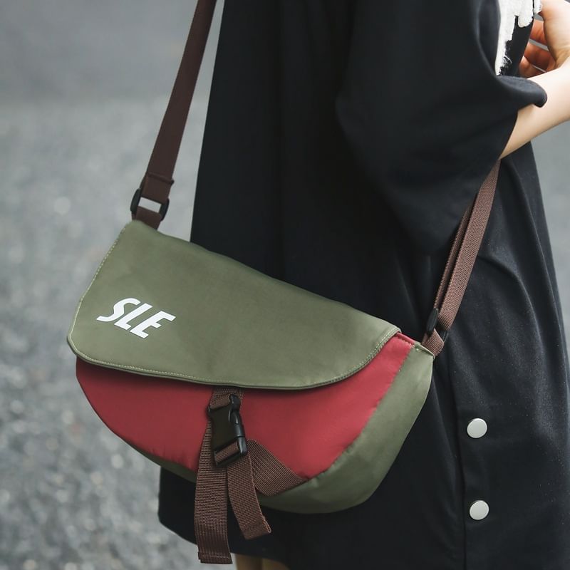 Bag Two-Tone Crossbody Lettering Flap Buckled