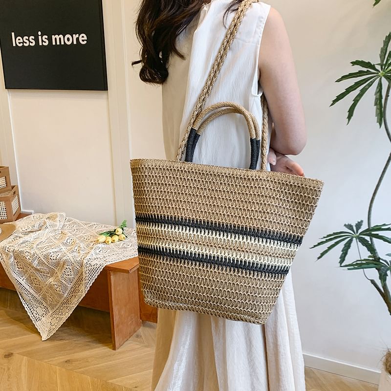 Striped Bag Top Handle Crossbody Woven